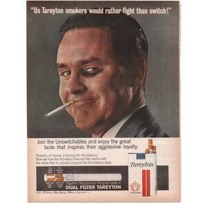 Tareyton Cigarette Advertisement Vintage 1960s Tobacciana Black Eye Unswitchable